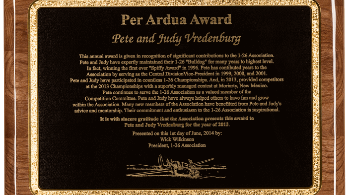 2013 1-26 Association Per Ardua Award Pete and Judy Vredenburg
